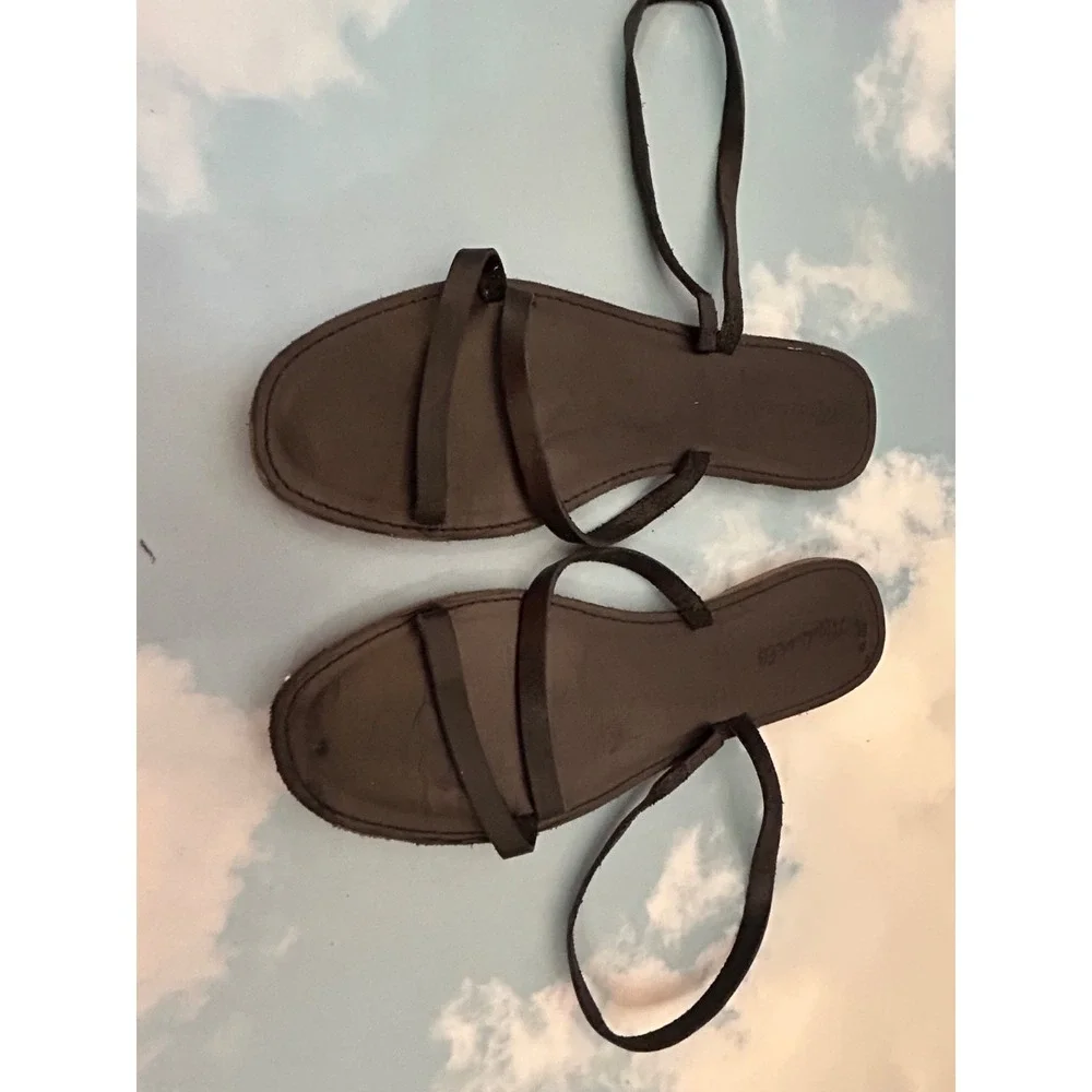 Madewell Shoes Womens Size 9.5 Black Leather Open Toe Flats Strappy Sandal